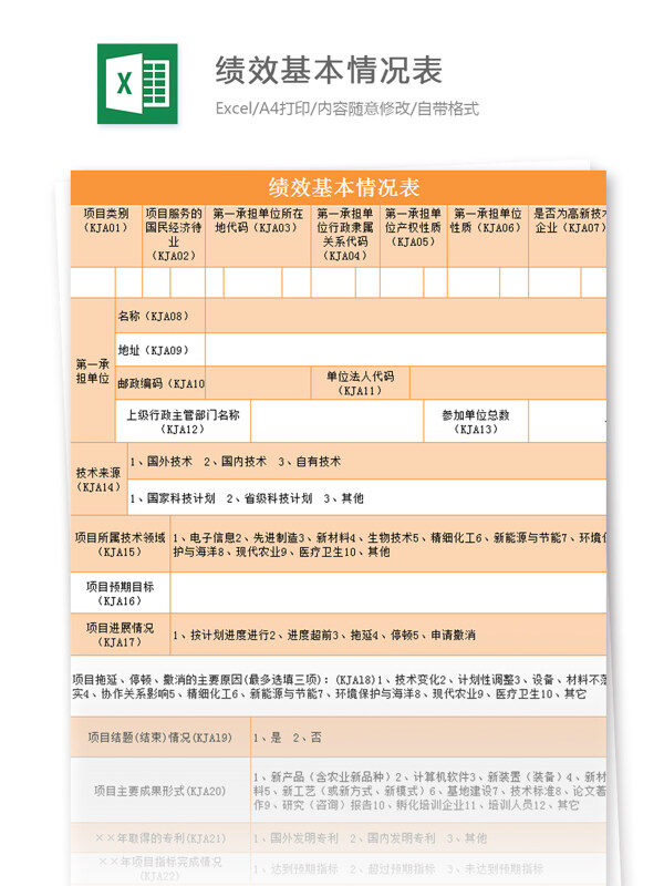 績(jī)效基本情況表excel模板