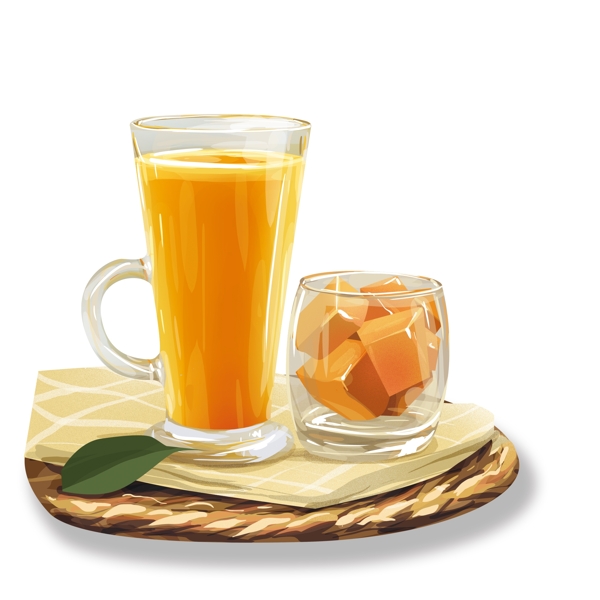 美味水果饮料图案橙汁手绘元素