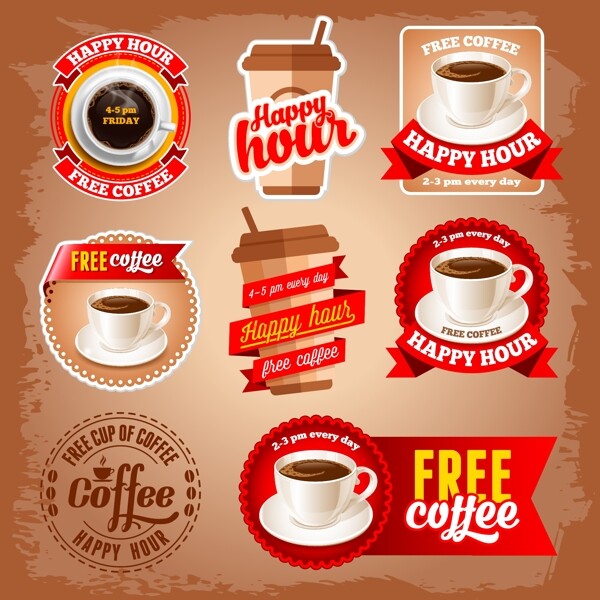 9款红色系咖啡标签矢量素材