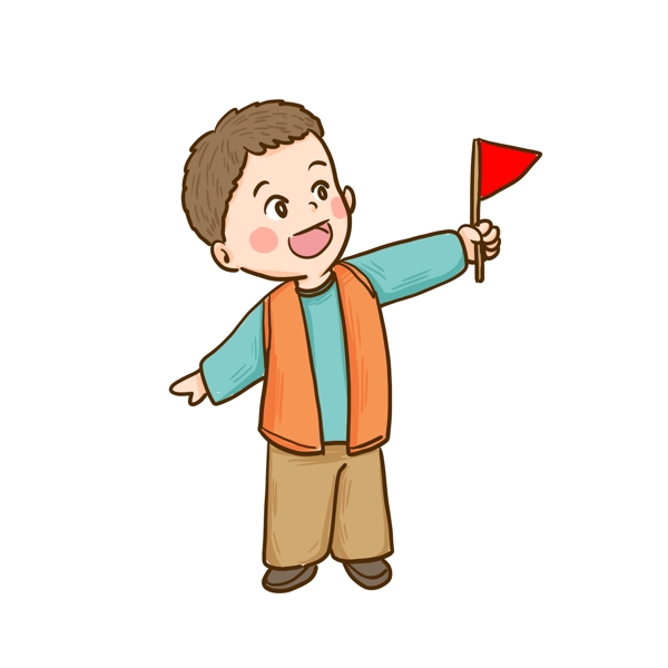 我爱中华拿着旗帜的男孩子人物设计