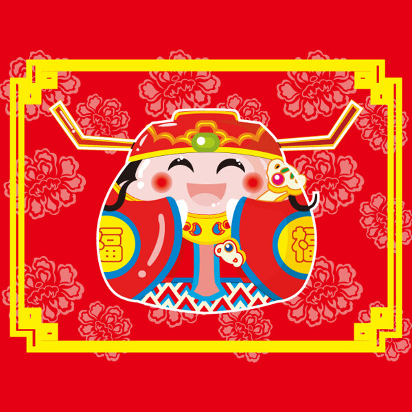 印花矢量圖T恤圖案人物不倒翁財(cái)神免費(fèi)素材