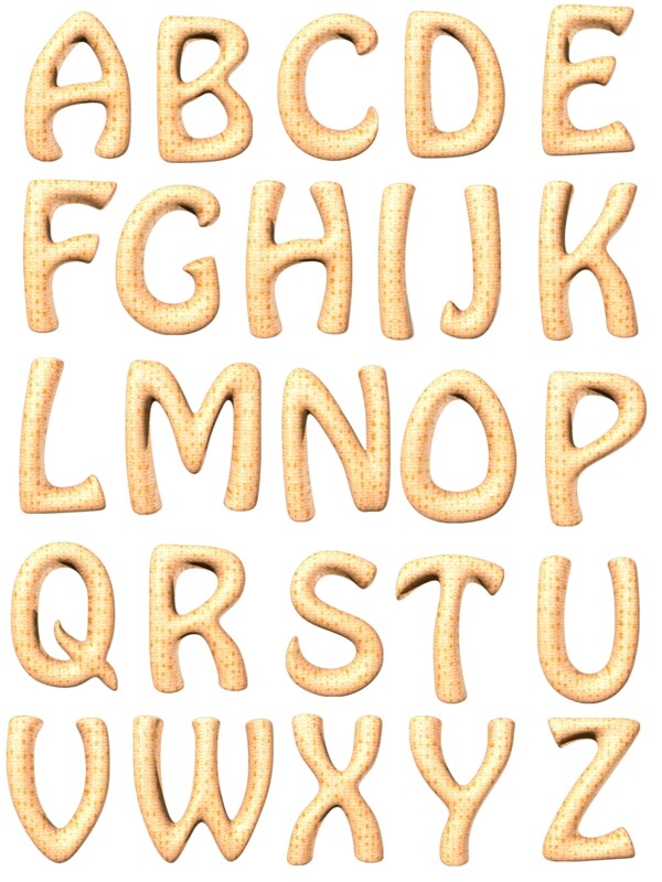 黄色立体卡通装饰饼干大写英语字母可商用元素