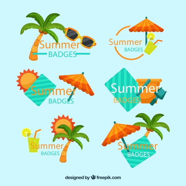 彩色夏季沙滩徽章图片