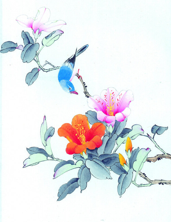 中國(guó)風(fēng)花喜鵲牡丹桃花芍藥小鳥中華藝術(shù)繪畫