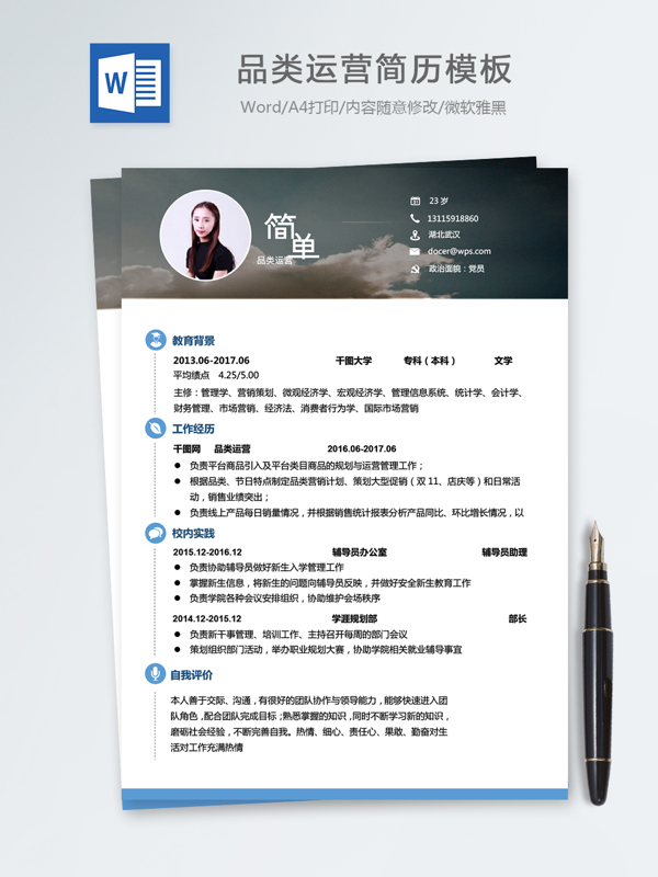 品類運(yùn)營(yíng)個(gè)人簡(jiǎn)歷模板