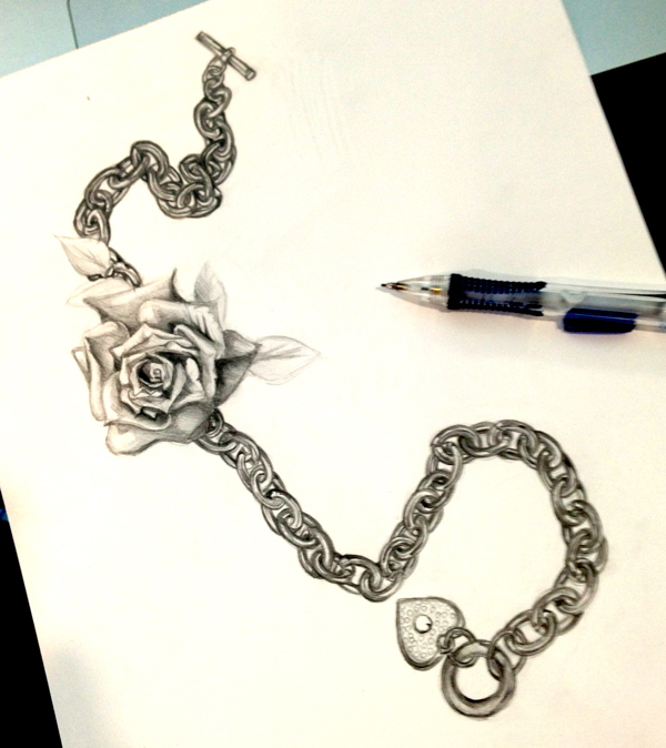 玫瑰锁链插画图片