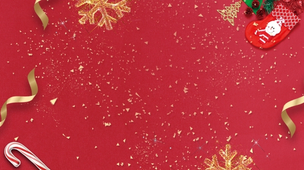 喜庆圣诞节金丝带金纸屑背景设计
