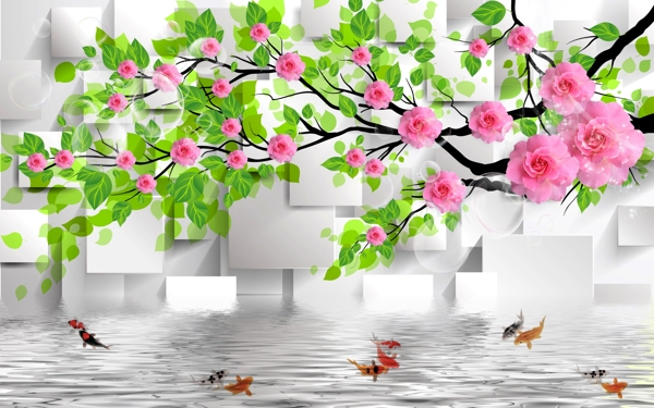 立體花朵電視墻