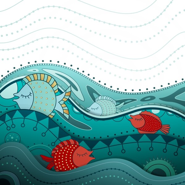 手繪矢量海面和魚圖片