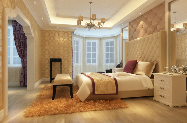 现代欧式温馨卧室效果图模型