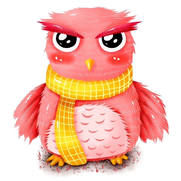 原创手绘动物猫头鹰冬季冬日围巾鸟类元素