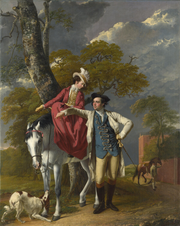 骑马的人和欧洲男子油画图片