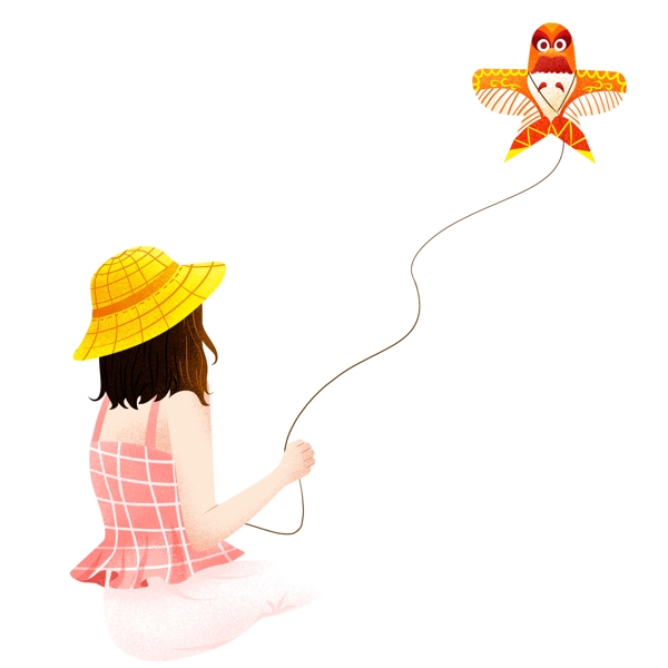 卡通小清新放风筝的女孩子