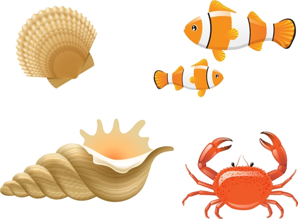 卡通鱼贝壳海螺螃蟹图片