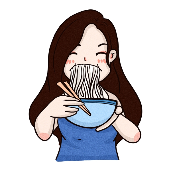 手繪吃面的女孩透明素材