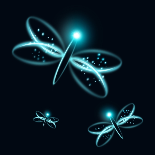 光感荧光蝴蝶蜻蜓蓝色简约飞行科技产品PNG
