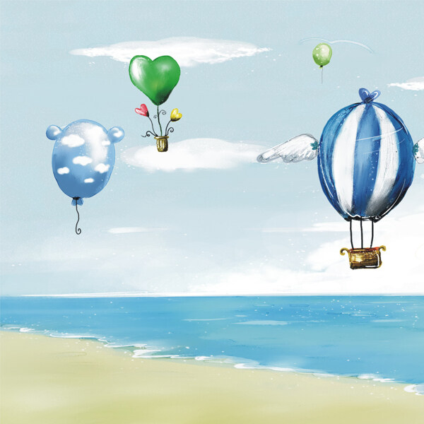 海滩热气球装饰画