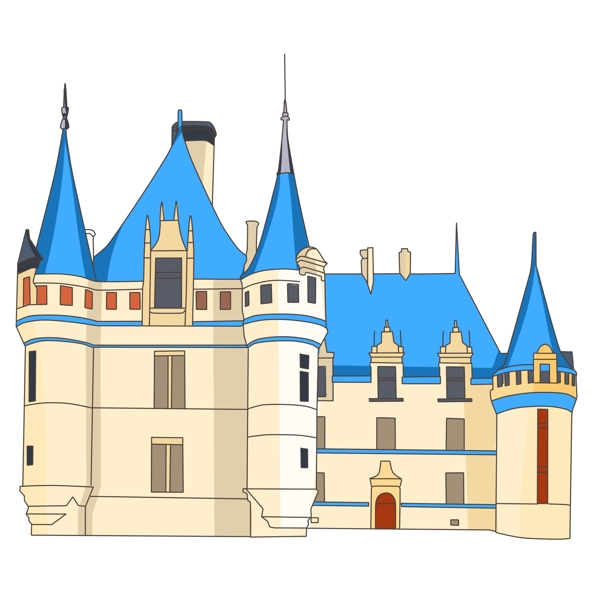蓝色房檐城堡插画