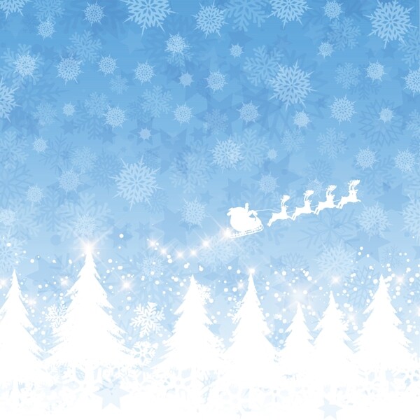 圣诞老人克劳斯在一个雪橇飞行的蓝色背景