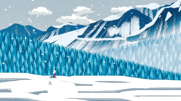 滑雪场景冬日冬天下雪室外场景肌理插画