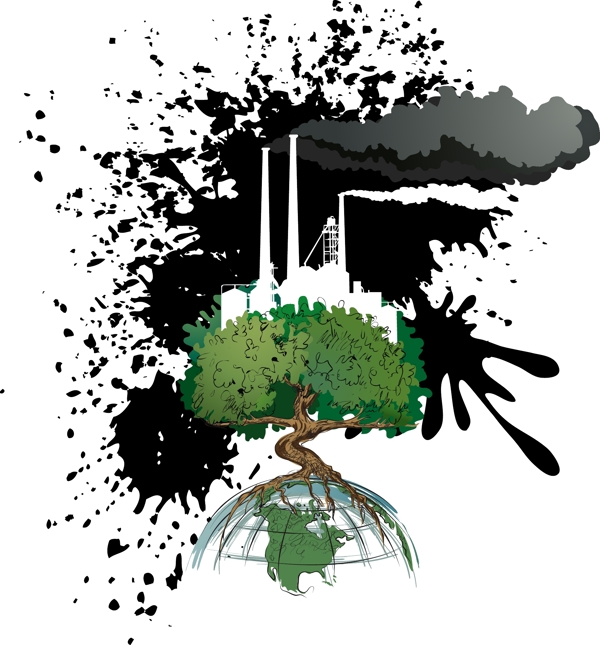 一款反应环境污染主题的插画矢量素材