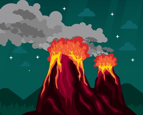 扁平化火山爆发插画