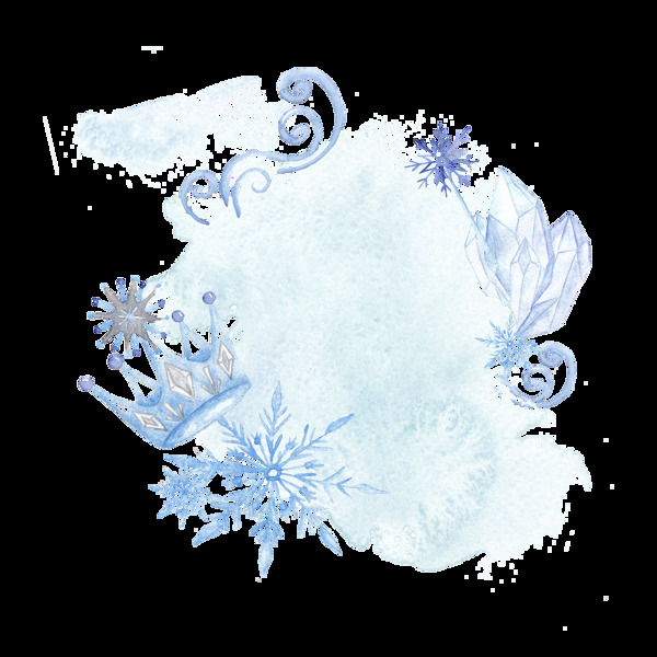 蓝色手绘皇冠雪花卡通雪透明素材