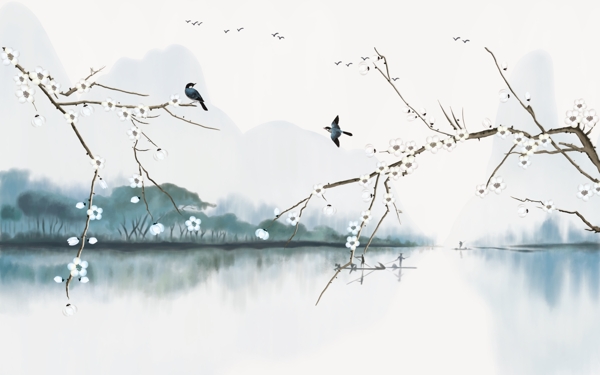 新中式花鸟山水图片