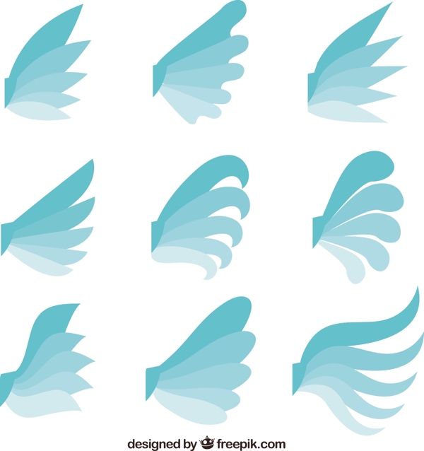 各种扁平风格蓝色翅膀双翼插图