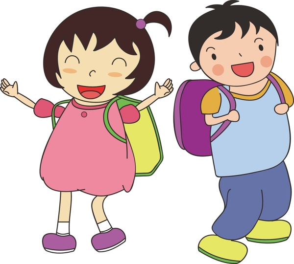 開(kāi)學(xué)男孩女孩小學(xué)生開(kāi)學(xué)卡通矢量元素