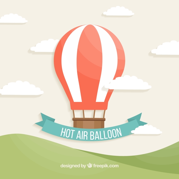 创意红白条纹热气球矢量素材