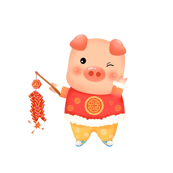 可愛卡通微立體恭賀新年放鞭炮小豬元素