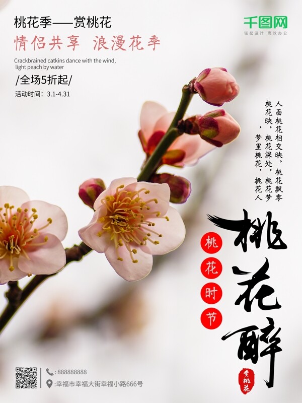 中国风赏桃花桃花季商业海报设计