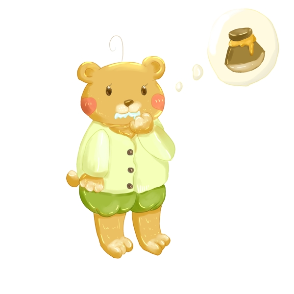 卡通可爱小胖熊想吃蜂蜜拟人手绘可商用