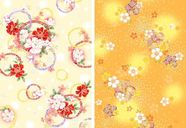 牡丹花日本风背景底纹图片组合