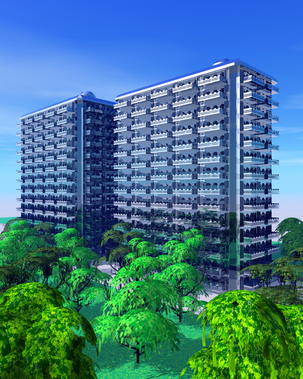 商業(yè)空間樓房建筑效果圖高樓大廈高科技區(qū)水滴科幻