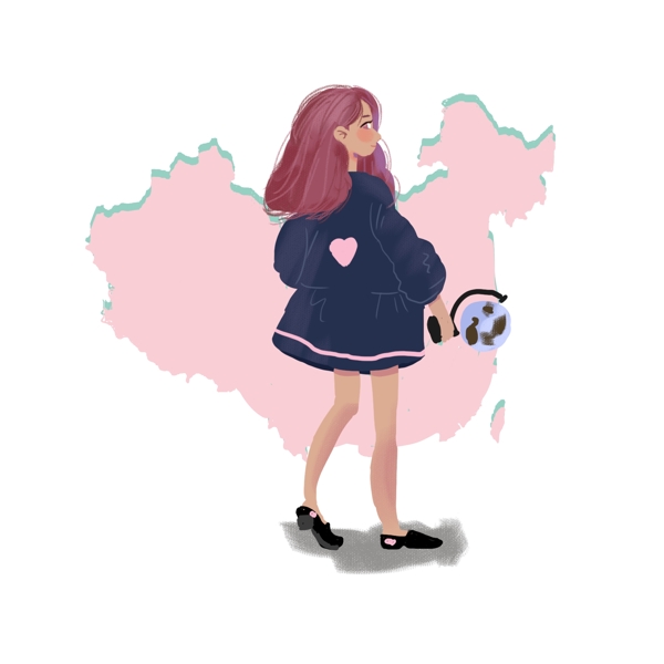 教师节插画人物地理元素地图可商用元素