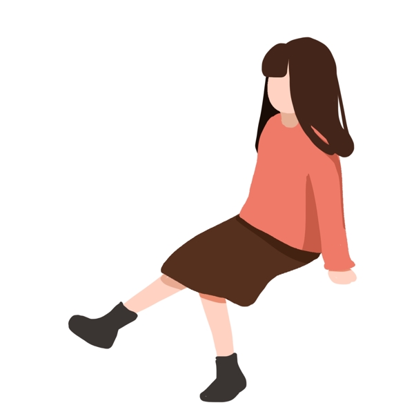 坐著的卡通女孩元素