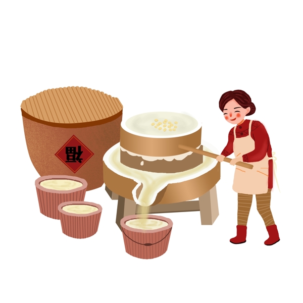 手繪新年磨豆腐場元素設(shè)計