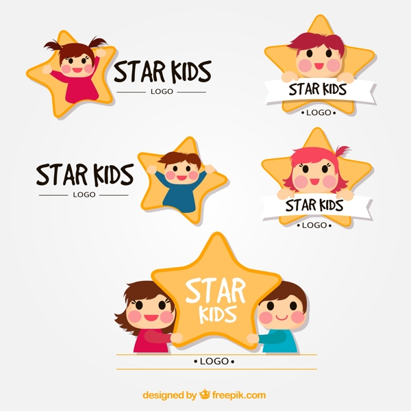 5款可爱儿童明星标志矢量素材