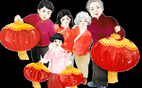 春節(jié)喜慶全家福PNG元素