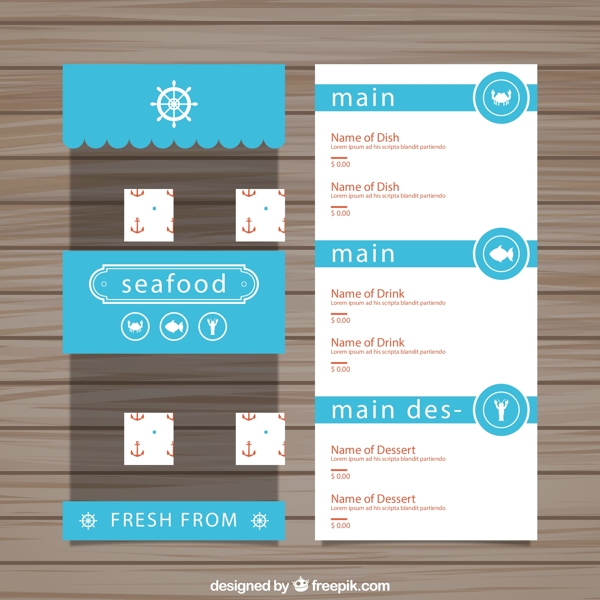 海鲜食品菜单矢量图片