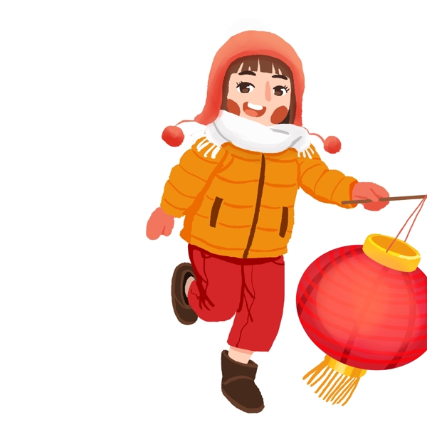 提著燈籠的卡通女孩圖案
