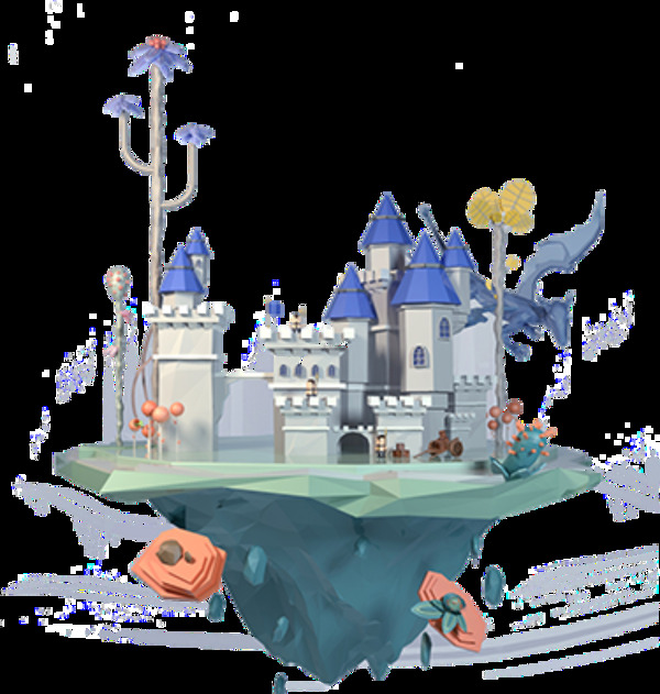 卡通童话城堡建筑图案元素