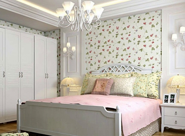 韩式风格家装卧室壁纸装修效果图