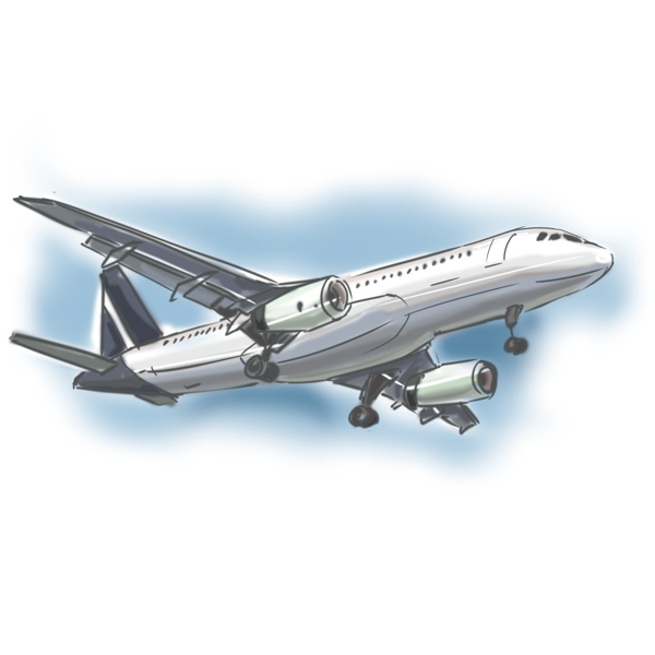 飞机主题客机卡通手绘风格