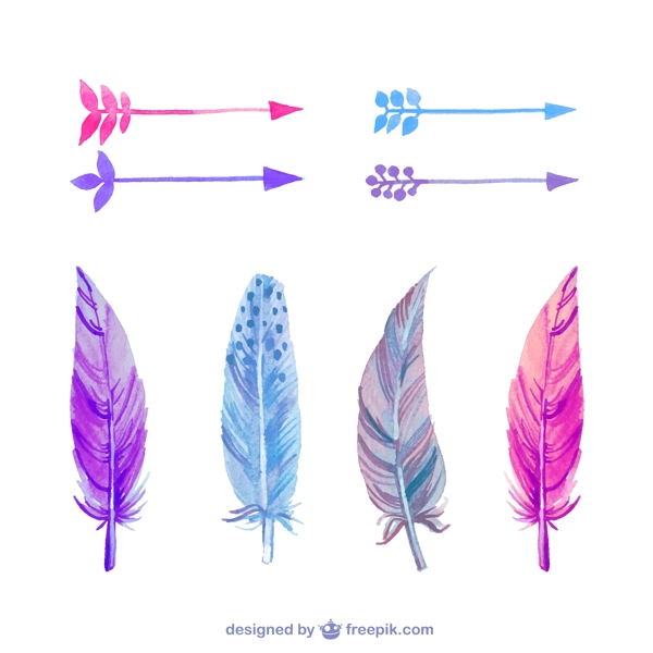 8款水彩箭头和羽毛矢量图