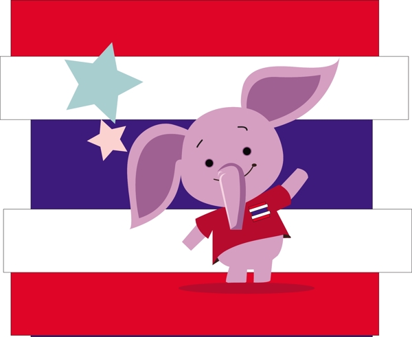 泰国大象戴着国旗