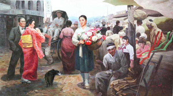 韩国人物生活油画图片