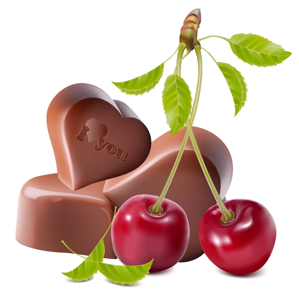 心形巧克力和樱桃向量